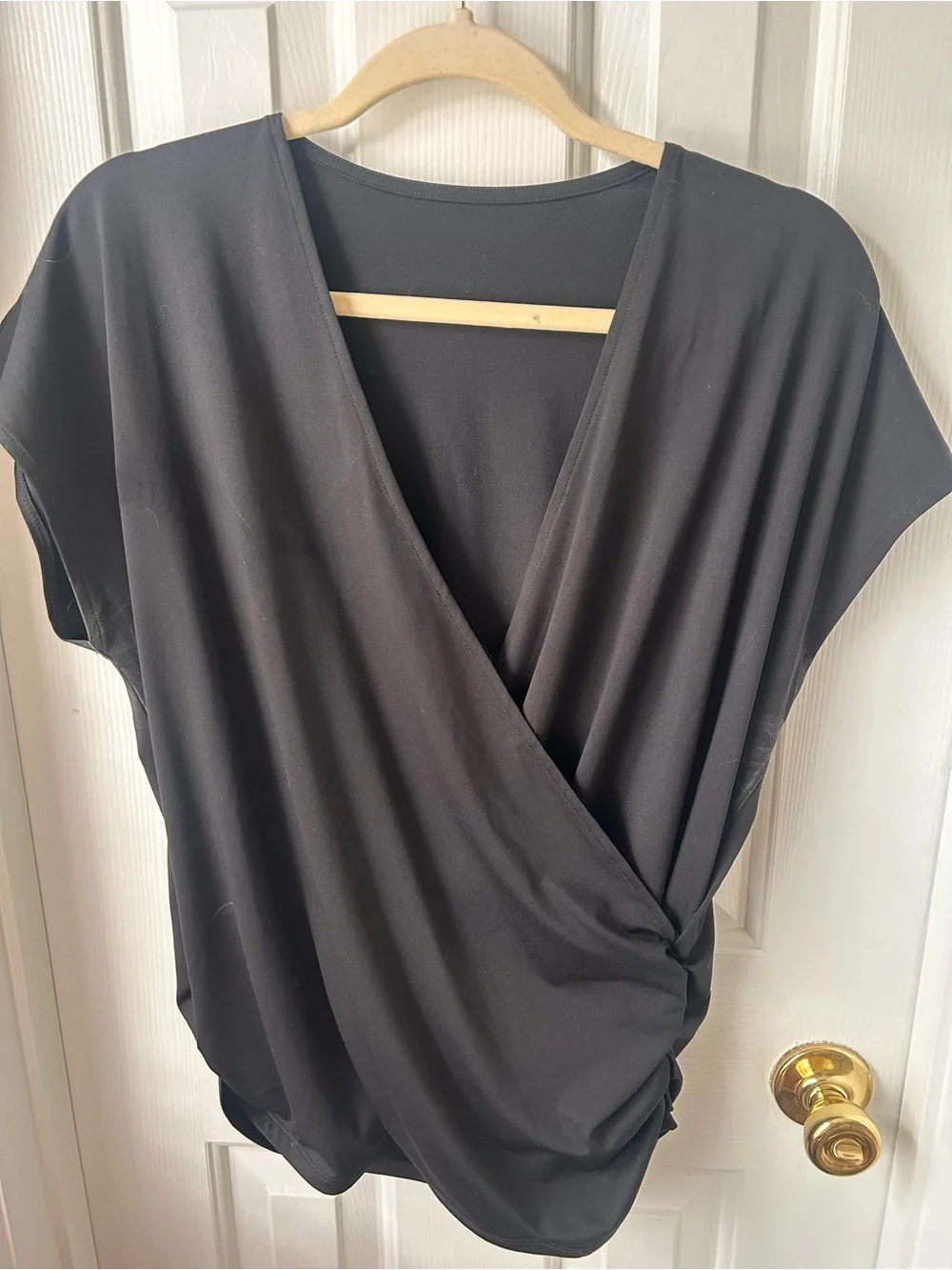 Black Draped Wrap-Front Women’s Top